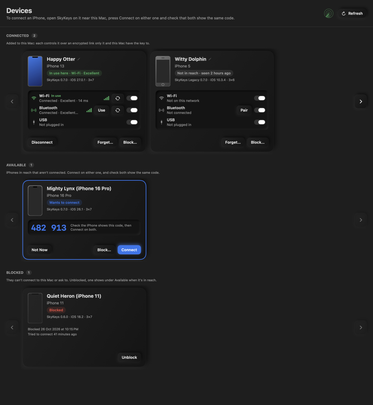 Devices in SkyKeys Console